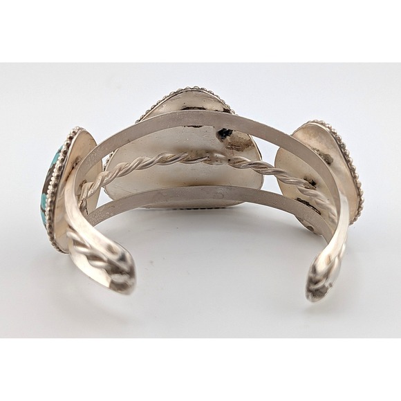Natural Number 8 Turquoise Silver Cuff Bracelet Large 3 Stone Southwest Jewelry* - Picture 9 of 9